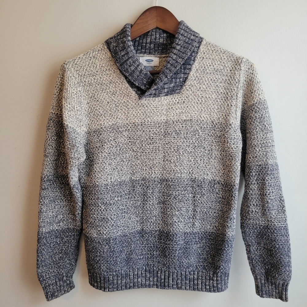 Old Navy Boy's Professor Holiday Cowl Neck Blue Gray Heavy Cotton Sweater, L